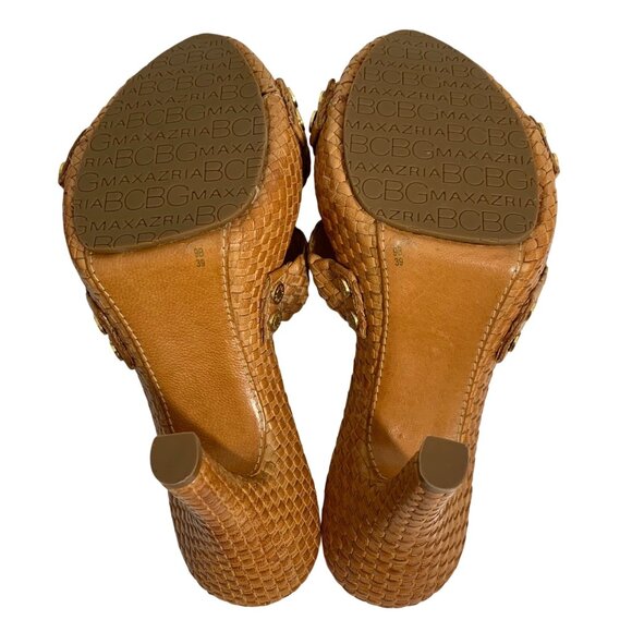 BCBG MAX AZRIA Women's Beige Weaved Leather Cone Heel Mules Size 9 EUR 39 NWOT - Picture 7 of 8